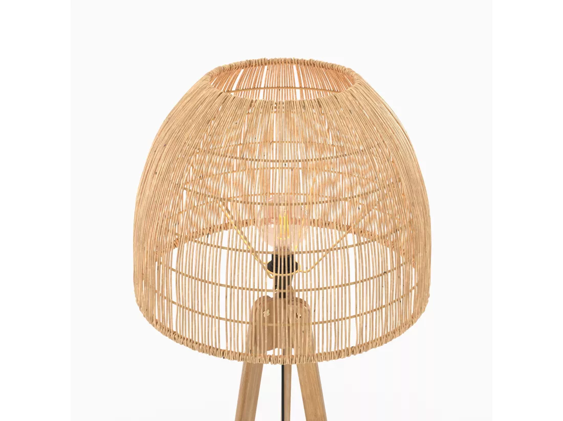 Lampadaire trépied en rotin et bois de teck massif - Corte