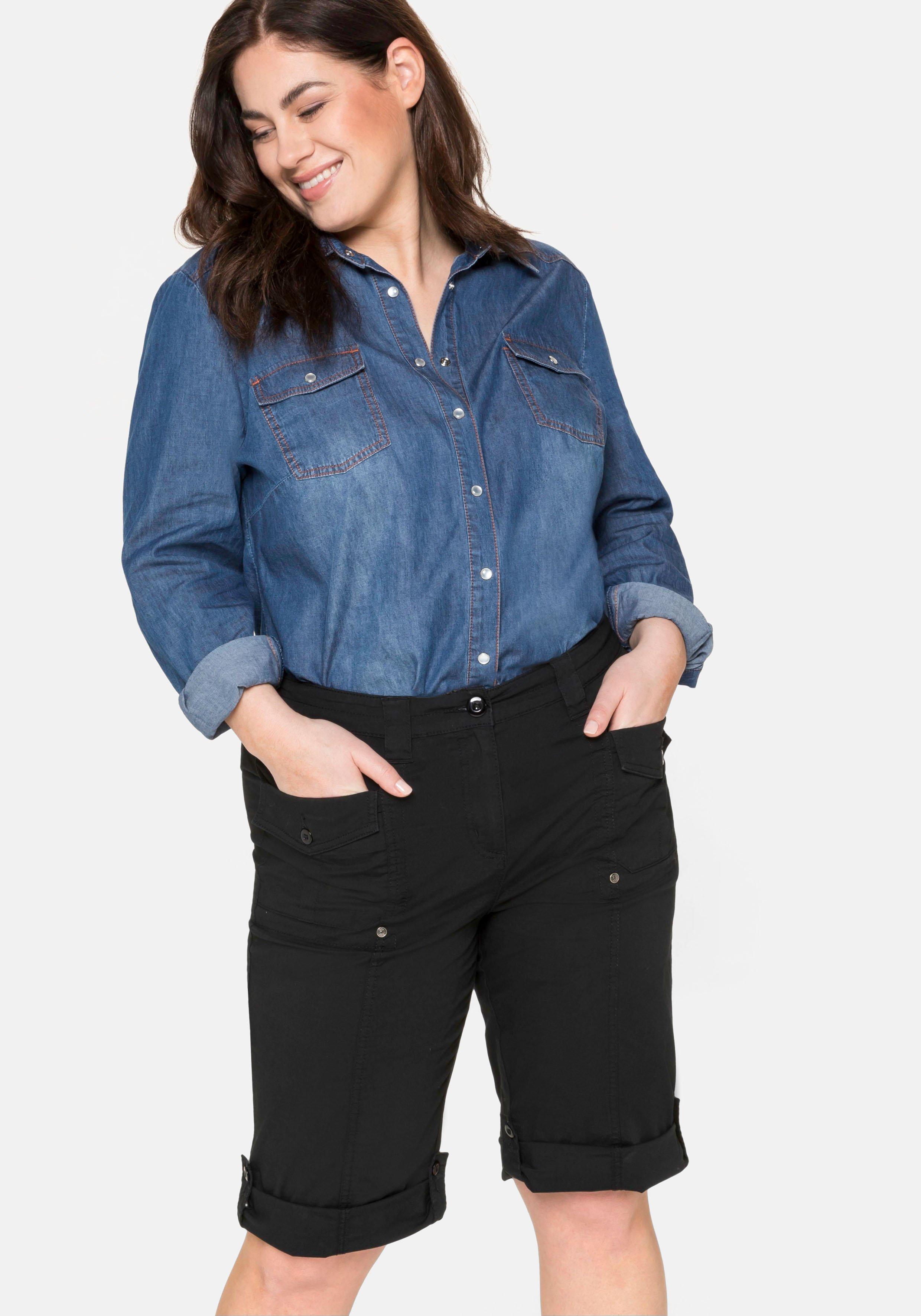 Stretch-Bermudas mit aufgesetzten Taschen und Patten