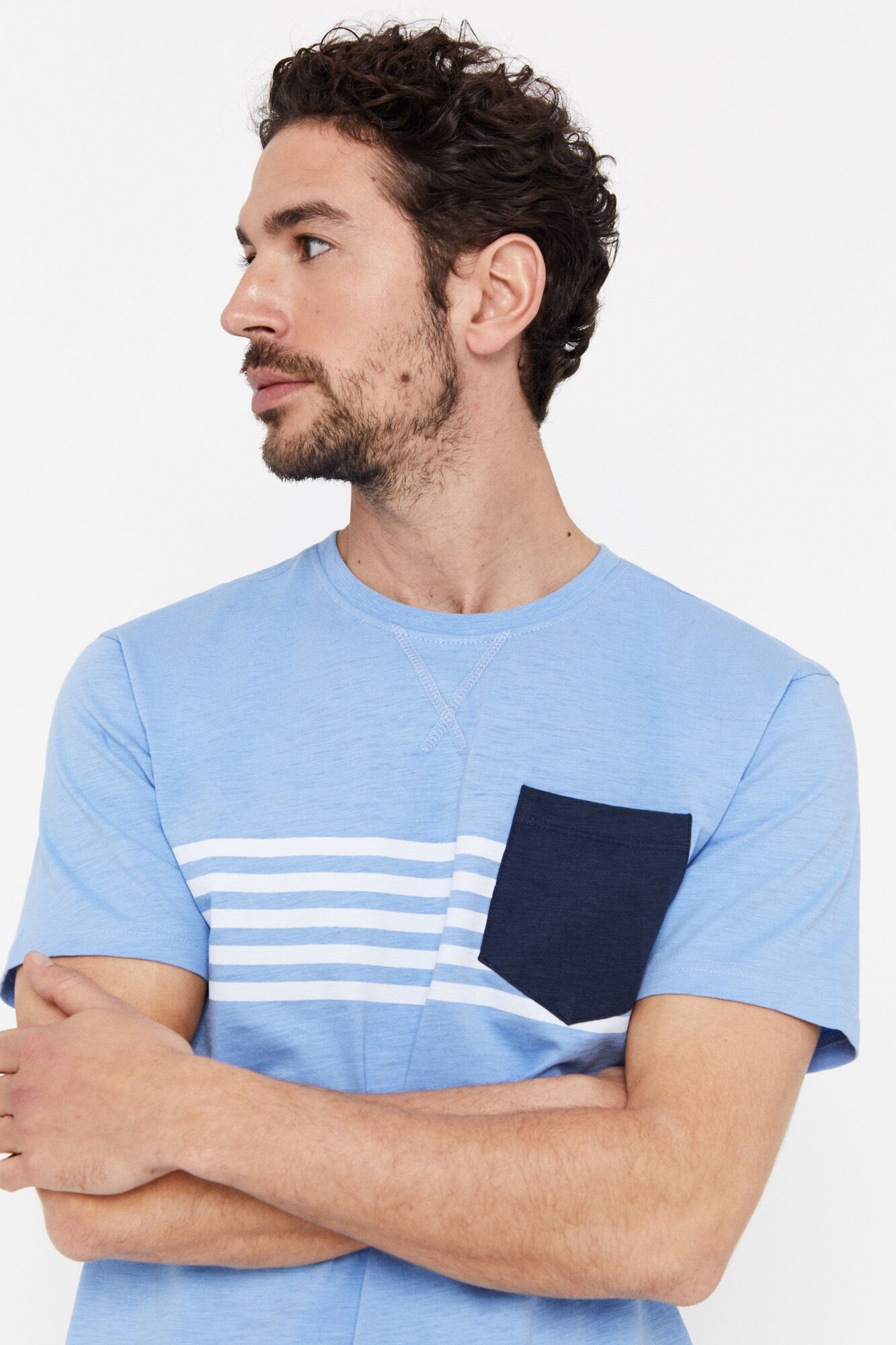 Camiseta elegante com bolso - Azul