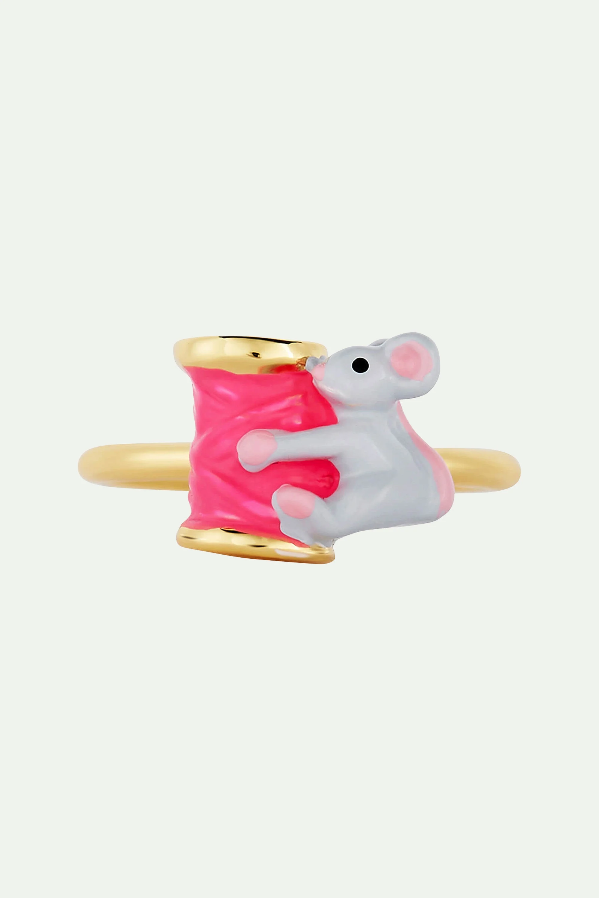 Bague ajustable souris et bobine de fil | Multicolore