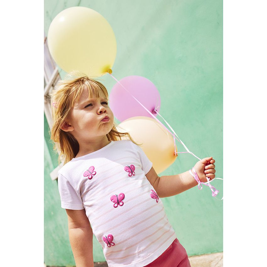 T-shirt manches courtes type marinière fantaisie pour bébé fille - Blanc