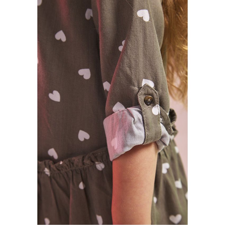 Robe manches longues en lyocell imprimé cœurs pour petite fille - Vert