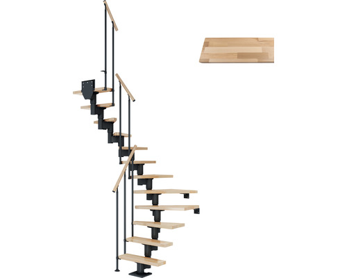 Pertura Spiros middentrap, antraciet, halve draai, 75 cm, balustrade van gelamineerd beukenhout, gelakt, 11 treden / 12 stootborden