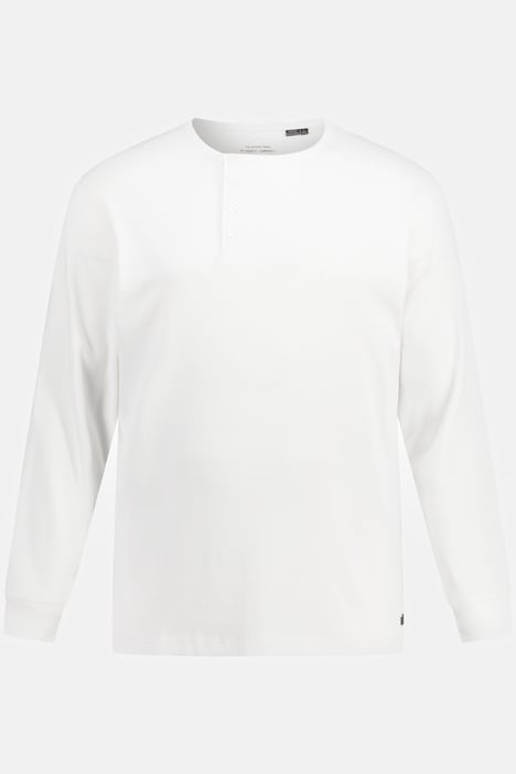 Henley, Langarm, Rippjersey, Rundhals, Knopfleiste