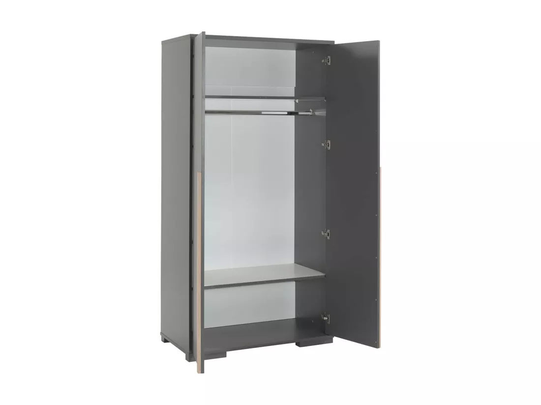 NASH DARK - Armoire 2 Portes Anthracite et Bois
