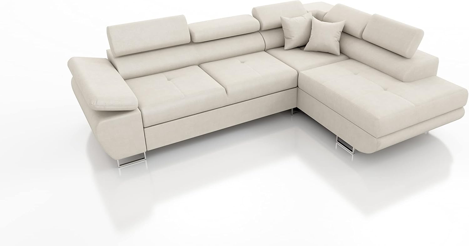 Robin Inspire Saturn Premium Ecksofa Schlaffunktion Bettkasten Verstellbare Kopfstützen Kissen Sofa L-Form Schlafsofa Freistehende Eckcouch Schlafcouch Wohnzimmermöbel Wohnlandschaft Kingston-Stoff
