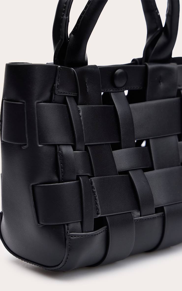 Noir Sac À Main Tressé Main En Synthétiquecuir