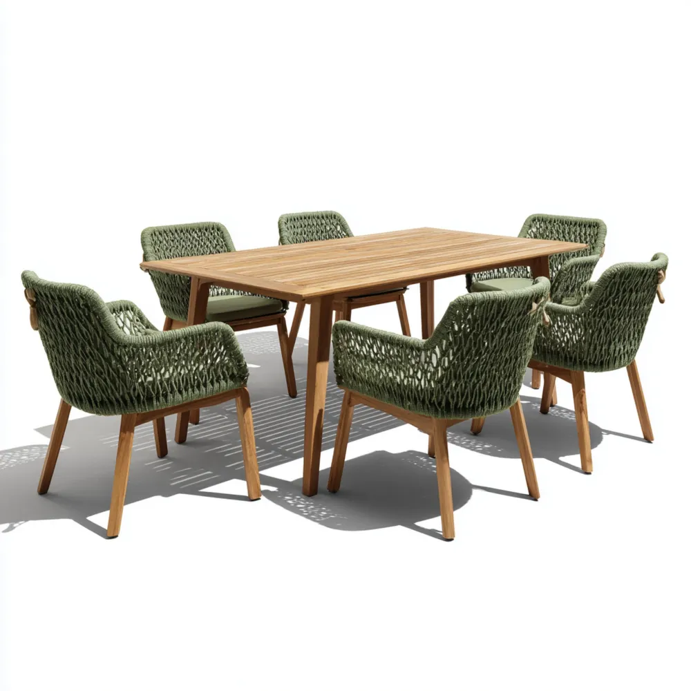 Garten-Esstisch-Set Teakholz Gewebe 180x90x75 cm - Olivgrün - Moderner Stil