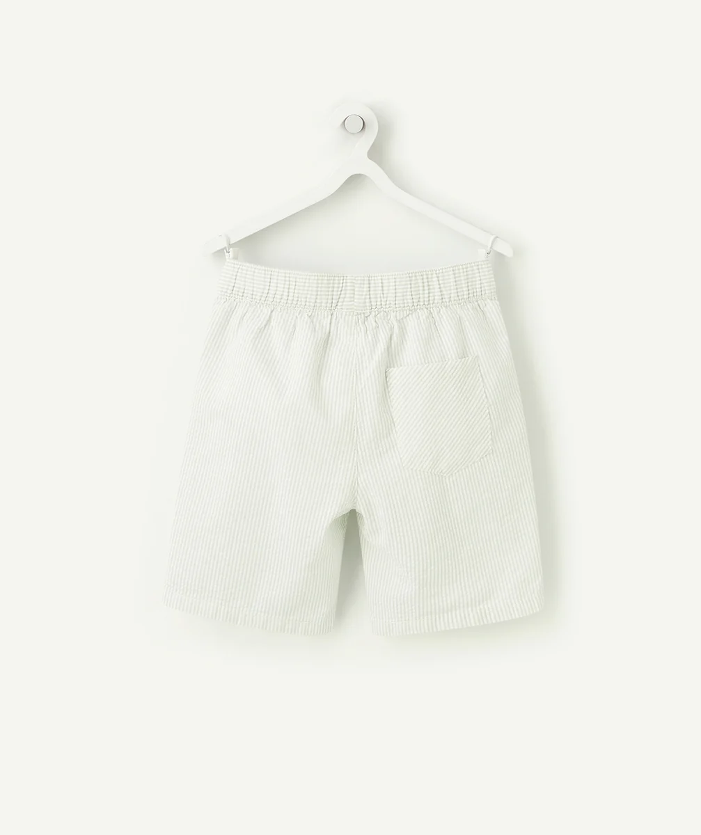 BERMUDA DROIT GARÇON EN FIBRES RECYCLÉES RAYÉ VERT ET BLANC