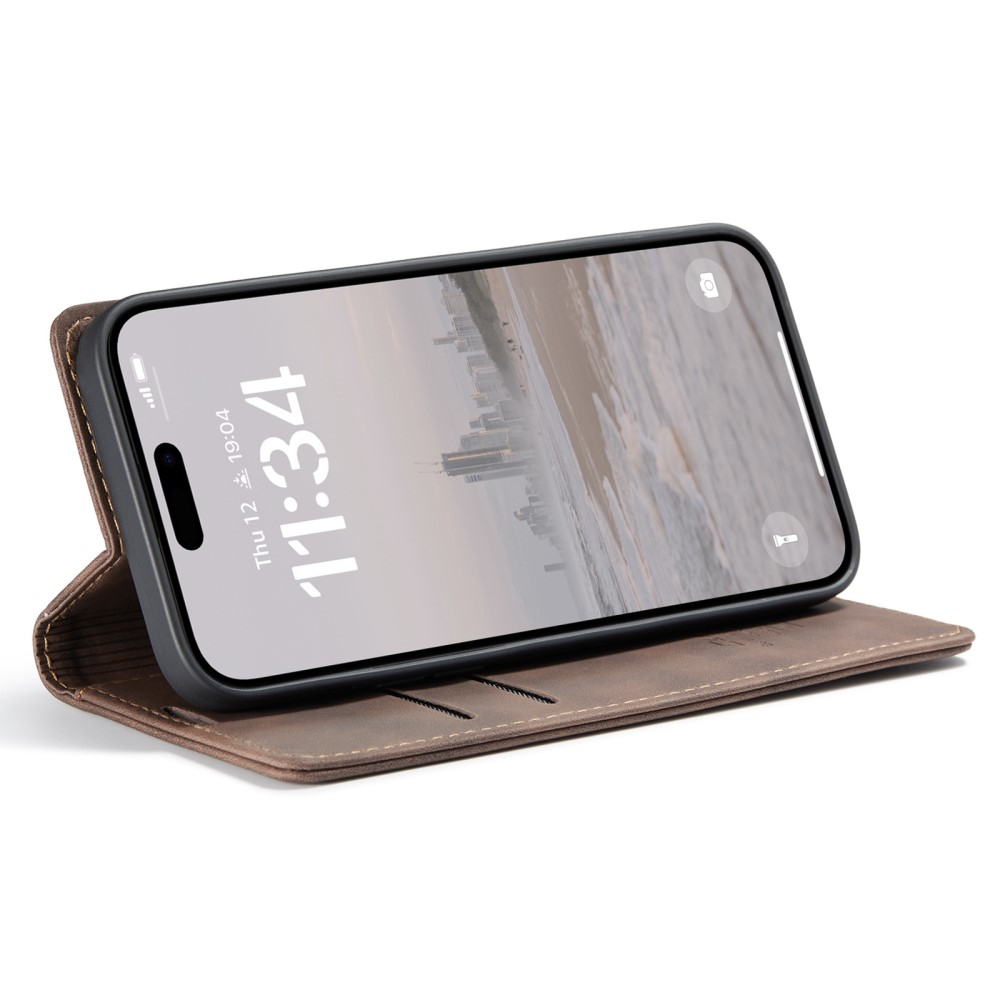 iPhone 16 Leder Tasche Flip Wallet Etui mit Kartenfächern - Braun