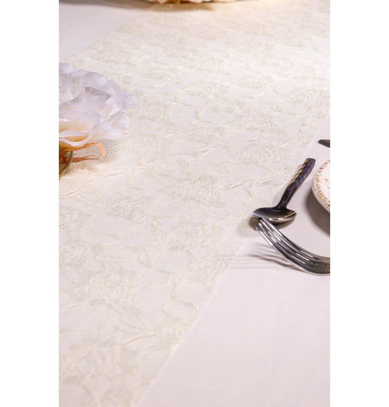 Ivoorkleurige Tafelloper Roses 5m