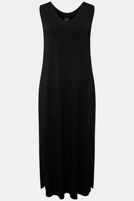 Slinky-Midikleid, A-Linie, V-Ausschnitt, ärmellos