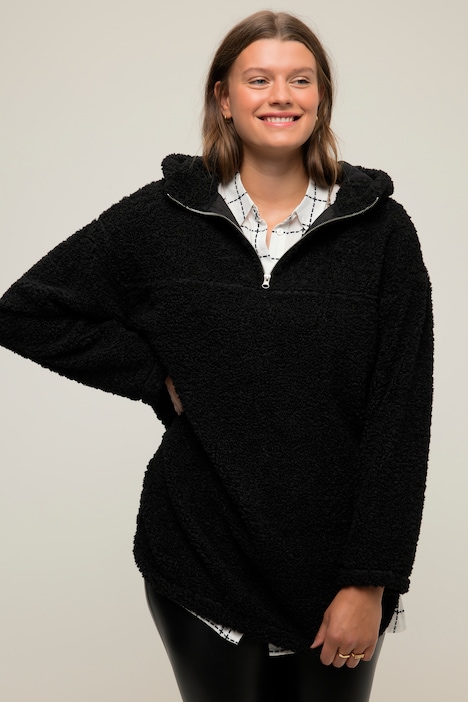 Teddyfleece-Hoodie, oversized, Kapuze, Langarm