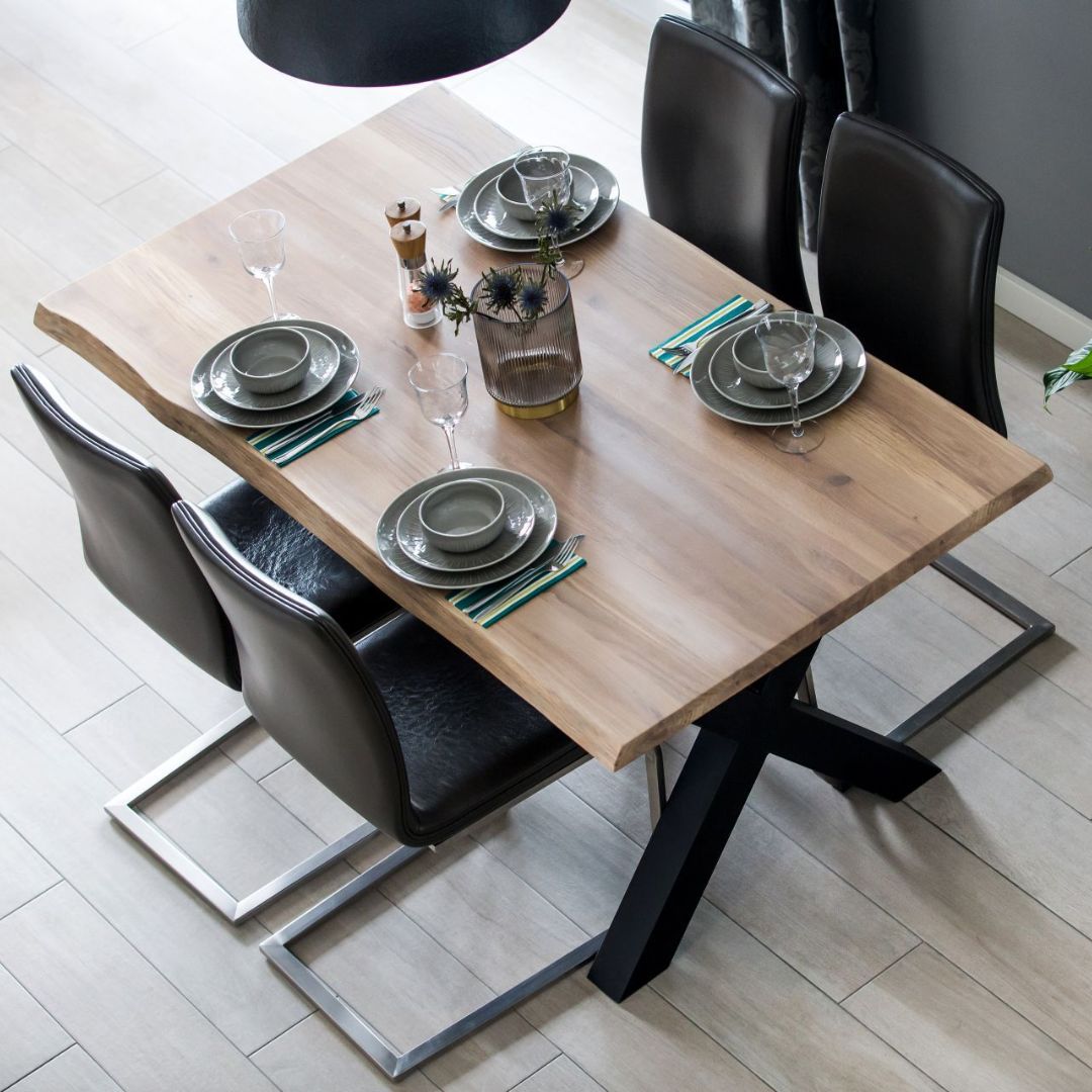 holz4home® Massivholz Tischplatte aus Eiche mit Baumkante und Aufdopplung am Rand | 180 x 100 cm