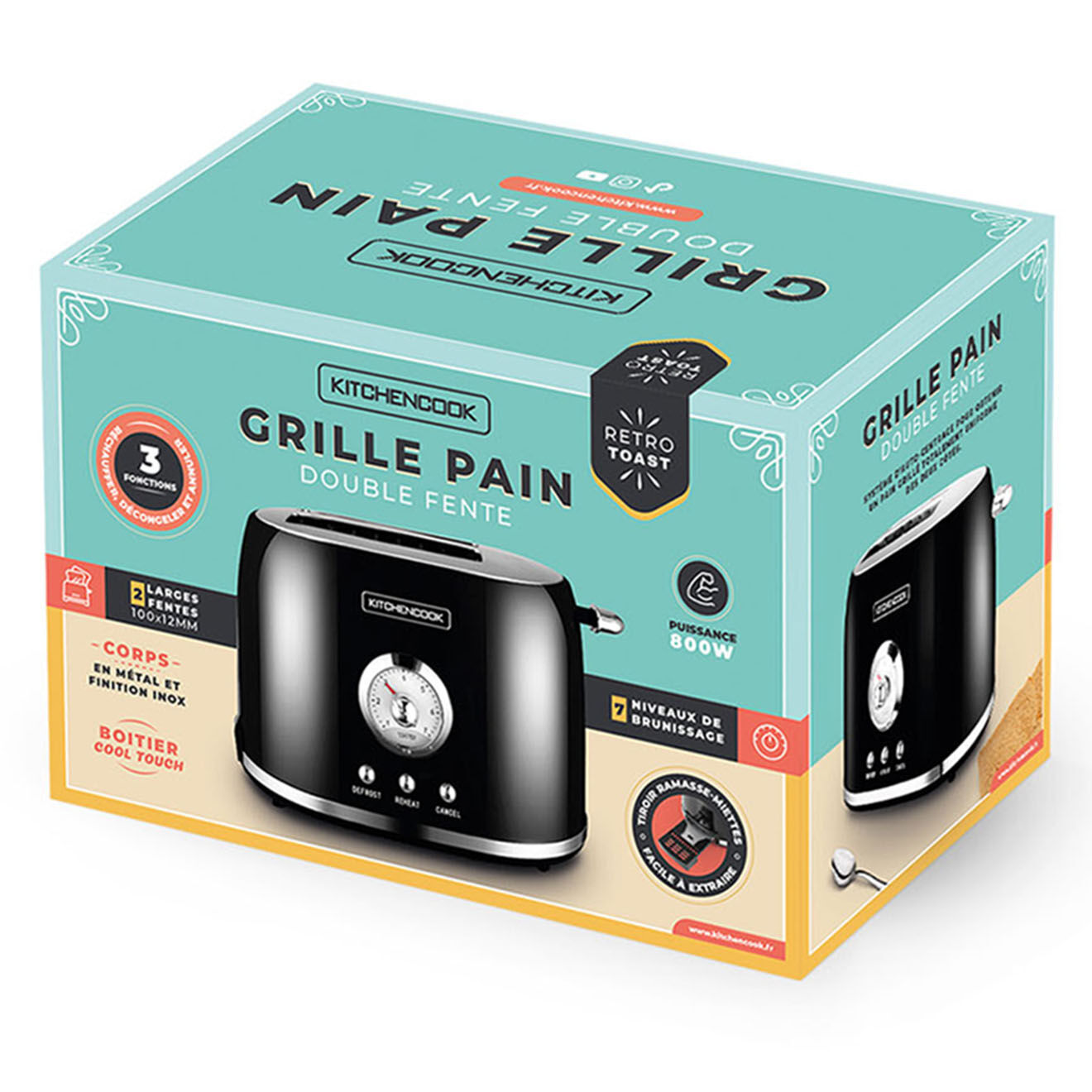 Kitchencook Grille-pain Style rétro noir  - 46.6x35.6x47.6 cm