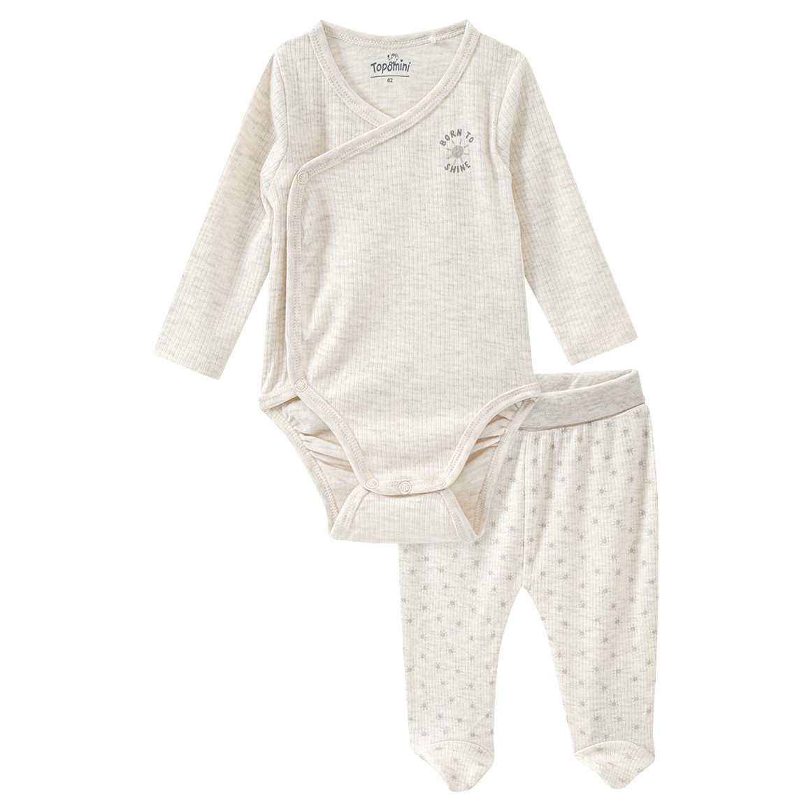 Topomini Baby Wickelbody und Leggings mit Fuß im Set hellbeige