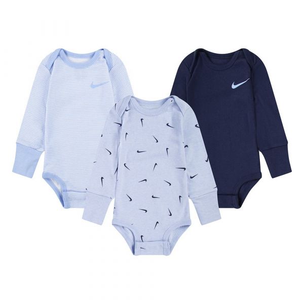Nike Kids Bodie De Manga Comprida Essentials 3 Unidades 0-3 Meses Cobalt Bliss Heather - 0196923486172
