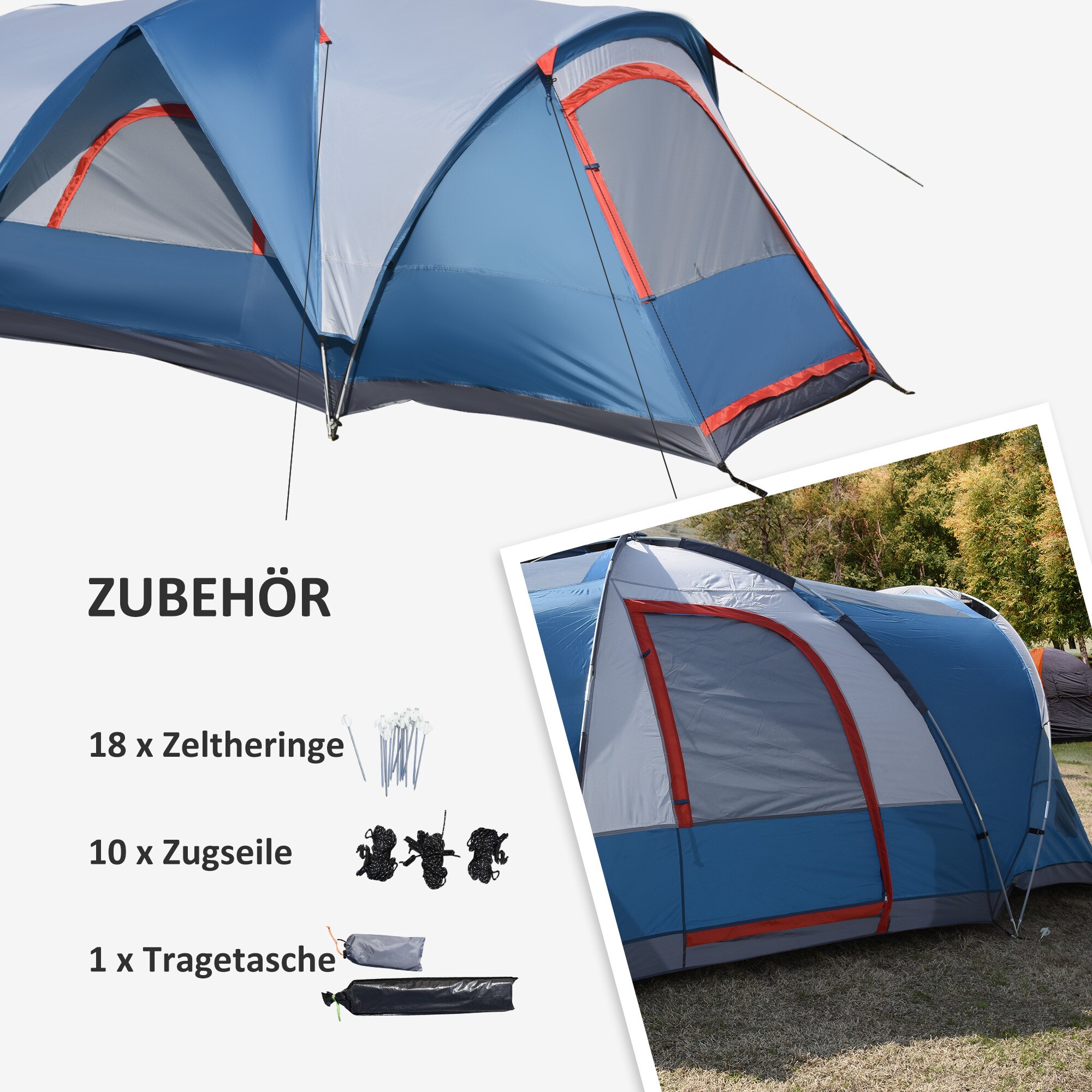 Outsunny Campingzelt mit 2 Türe blau 475L x 207B x 150H cm