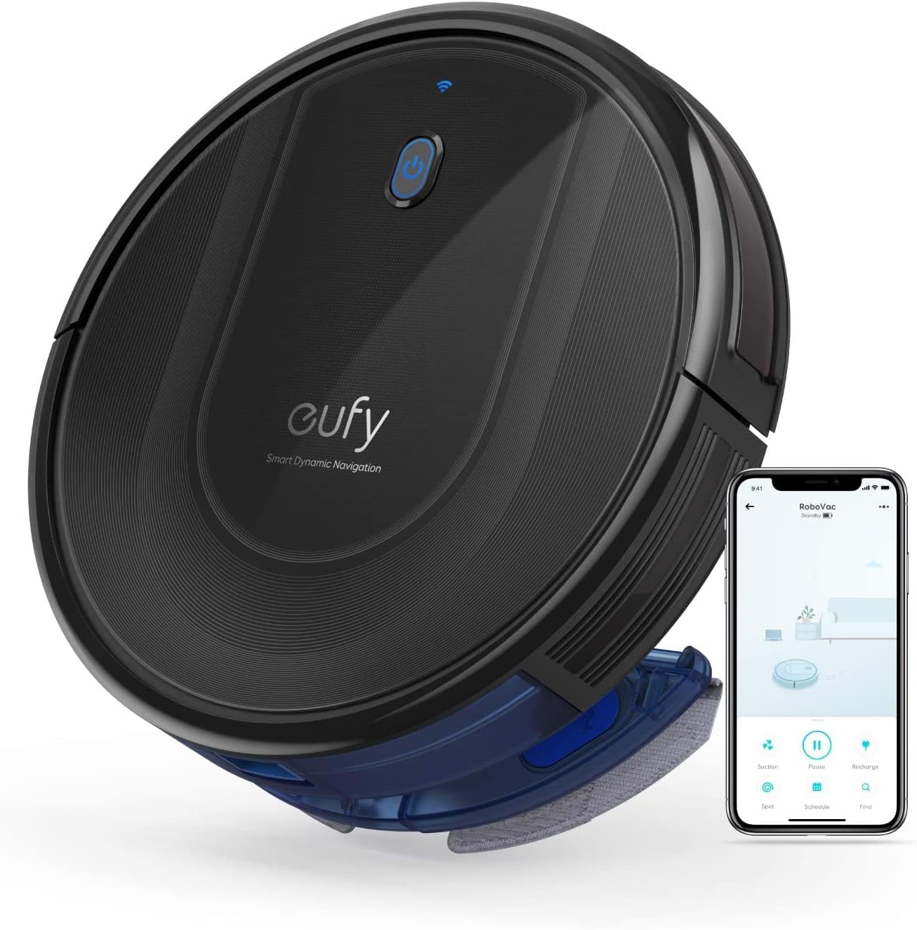 eufy Saugroboter mit Wischfunktion, RoboVac G10 Hybrid, Smart Dynamic Navigation, 2-in-1 Sauger & Wischmopp Roboterstaubsauger, 2000Pa Saugkraft, Selbstaufladend, ideal für Hartböden (Schwarz)