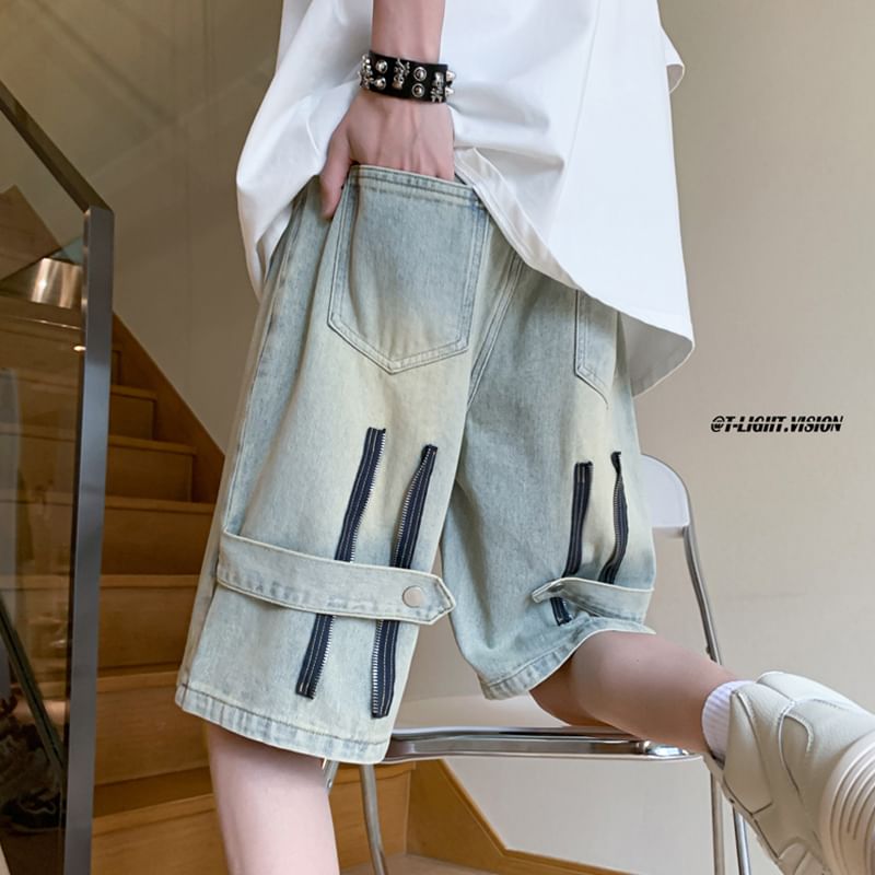 Giuliana - Mid Waist Washed Distressed Denim Shorts / Capri Straight Leg Jeans