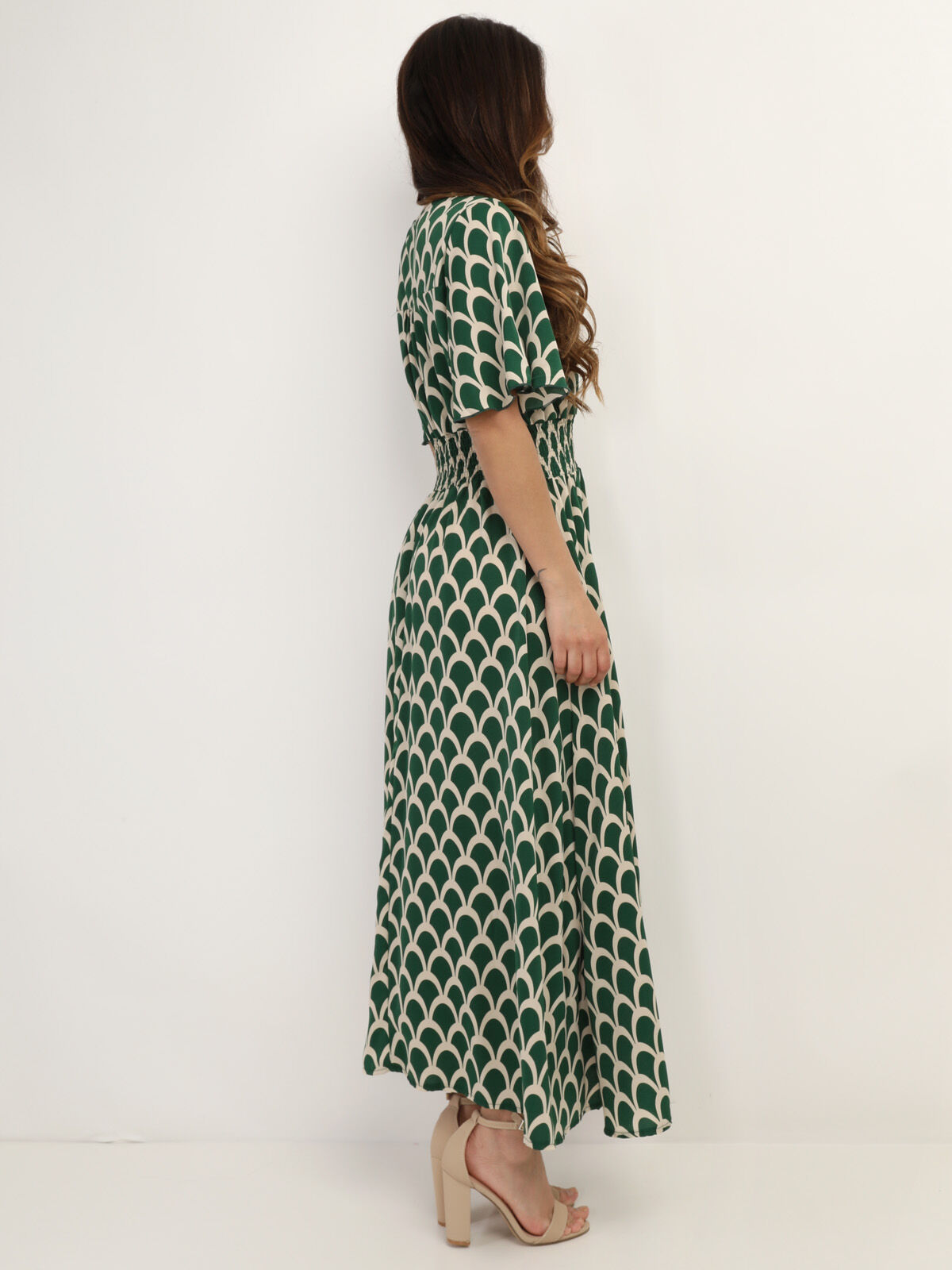 Robe boutonnée à motif graphique- Vert