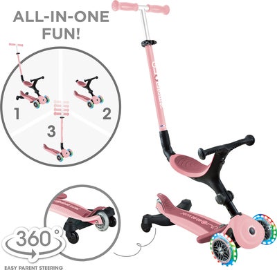 Globber Go-Up Active Lights 360° 3-hjuls Sparkesykkel, Pastellrosa