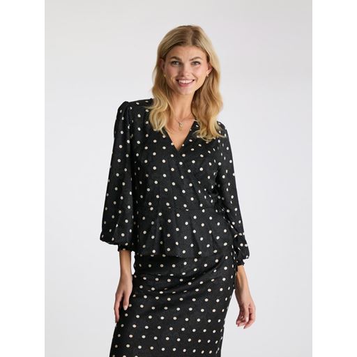 Neo Noir Merry Retro Dot Bluse, Black, 36