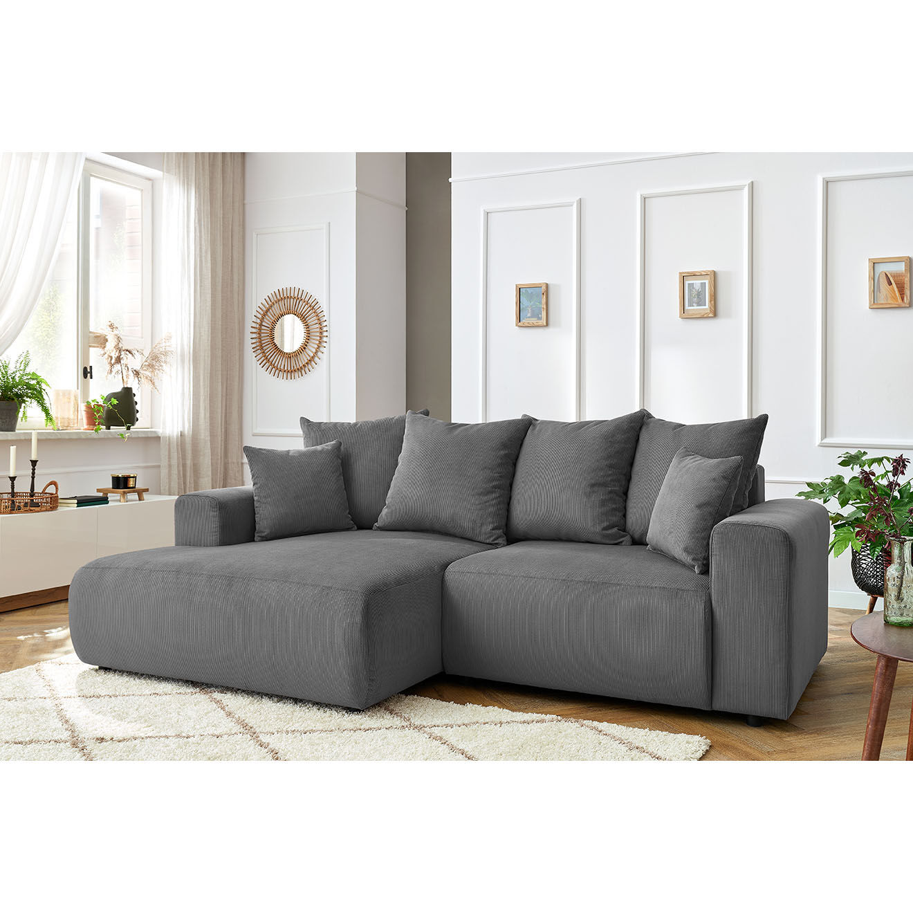 Bobochic Canapé d'angle fixe gauche Enjoy gris foncé - 237x147x95 cm
