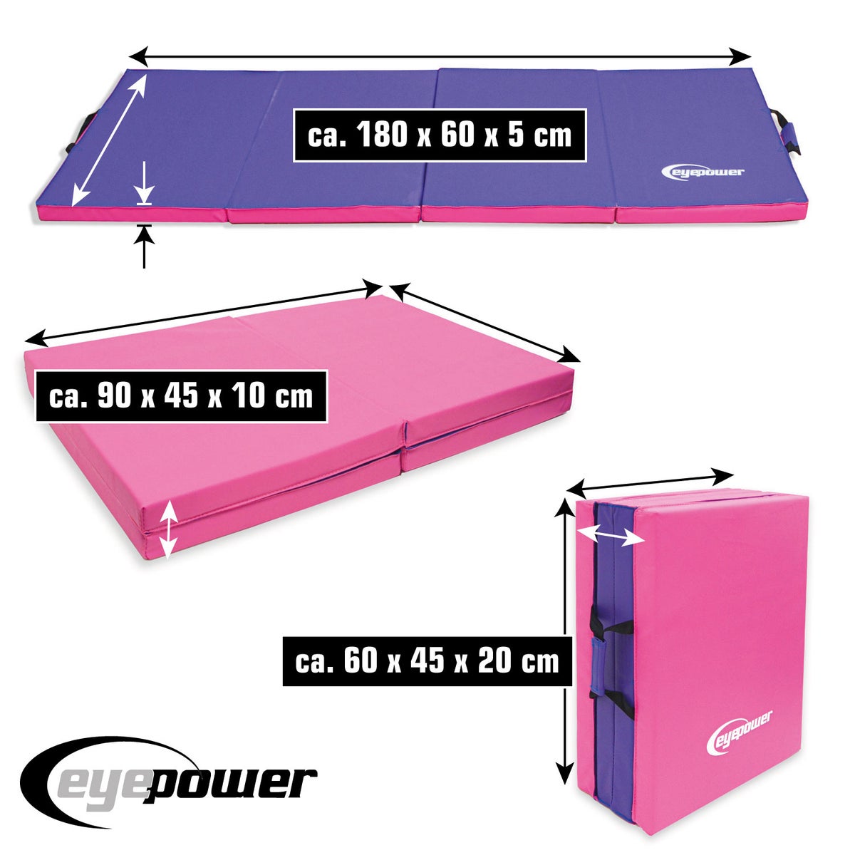 180x60 Opvouwbare Gymnastiekmat - 5cm Dikke Oefenmat Roze Aubergine