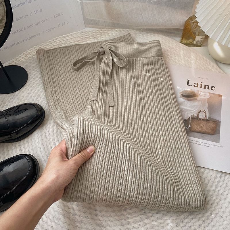 DIYI - Hoge taille effen gebreide losse broek