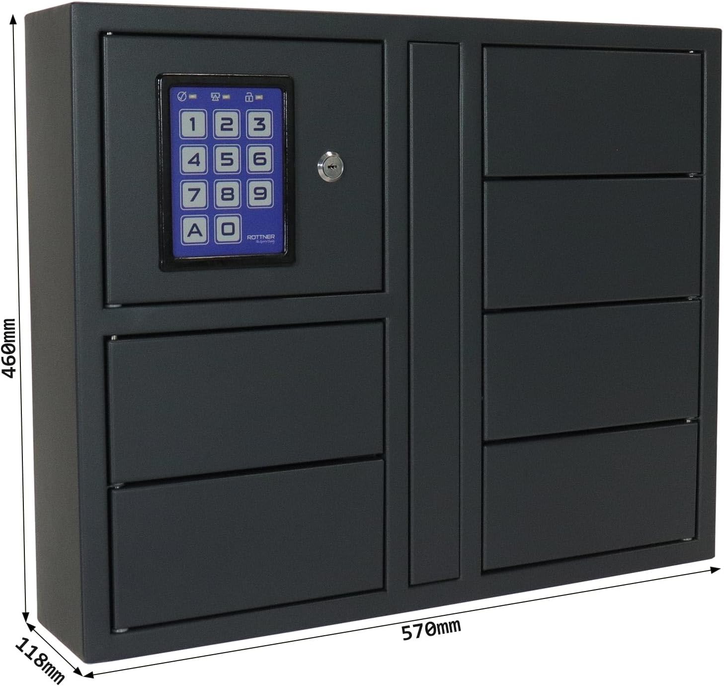 Rottner Schlüsselausgabe Key Depot 6 Stahl Elektronikschloss Notöffnung 6 Fächer inkl. Netzgerät Befestigungsmaterial