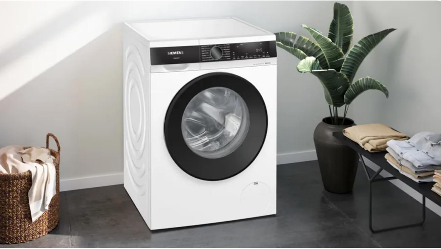 Siemens WG44G2F41, iQ500, Waschmaschine 9 kg, 1400 UpM, automatische Fleckenentfernung, weniger Bügeln mit smartFinish, varioSpeed für schnelles Waschen, i-Dos, Nachlegefunktion, aquaStop, Weiß