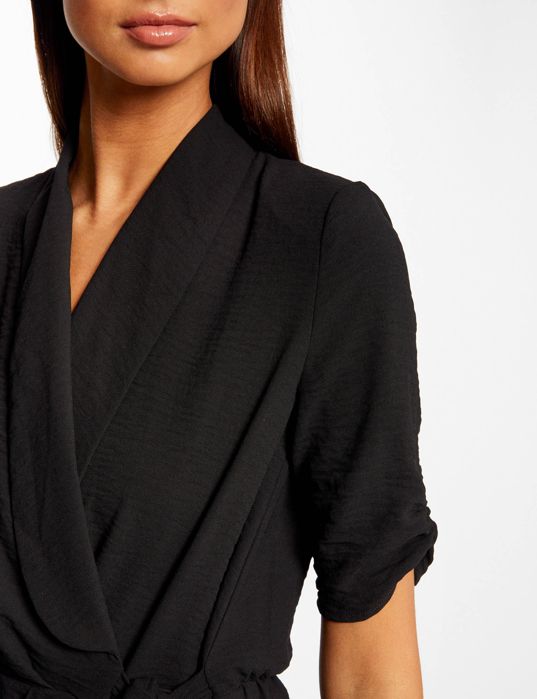 Robe portefeuille manches 3/4 noir femme - noir