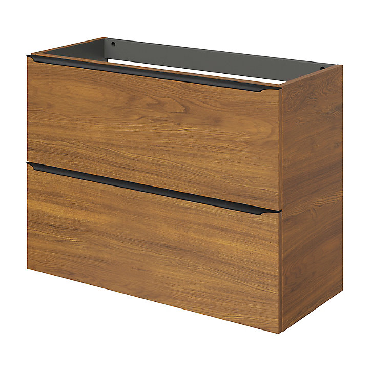 Meuble sous vasque faible profondeur à suspendre GoodHome Imandra décor noyer L. 80 x H. 60 x P. 36 cm