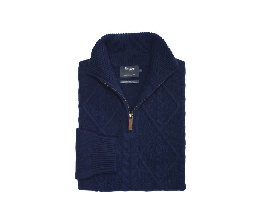 Pull homme col zippé laine  Bleu marine - KENTH