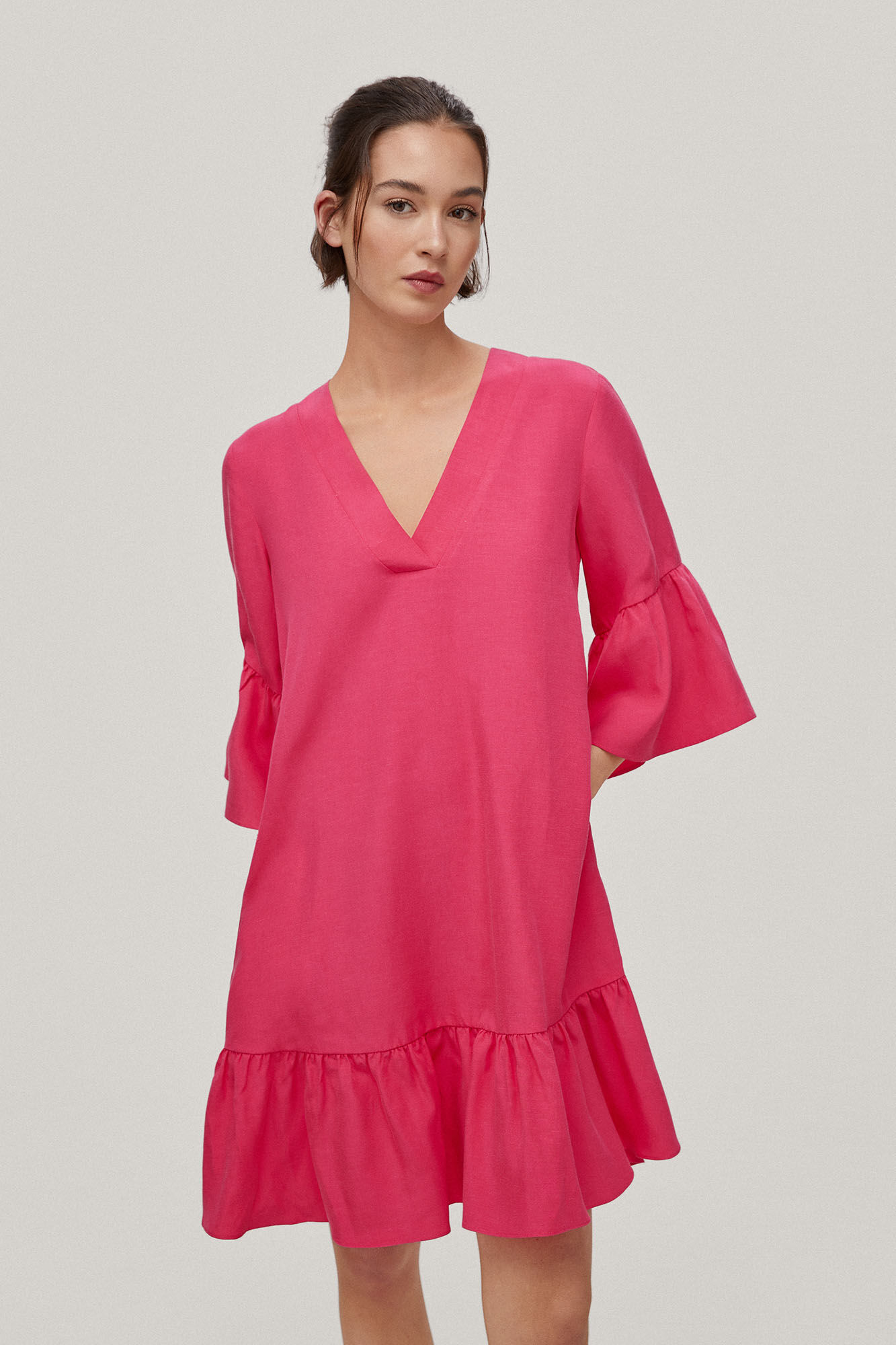 Vestido túnica em tencel e linho - Rosa