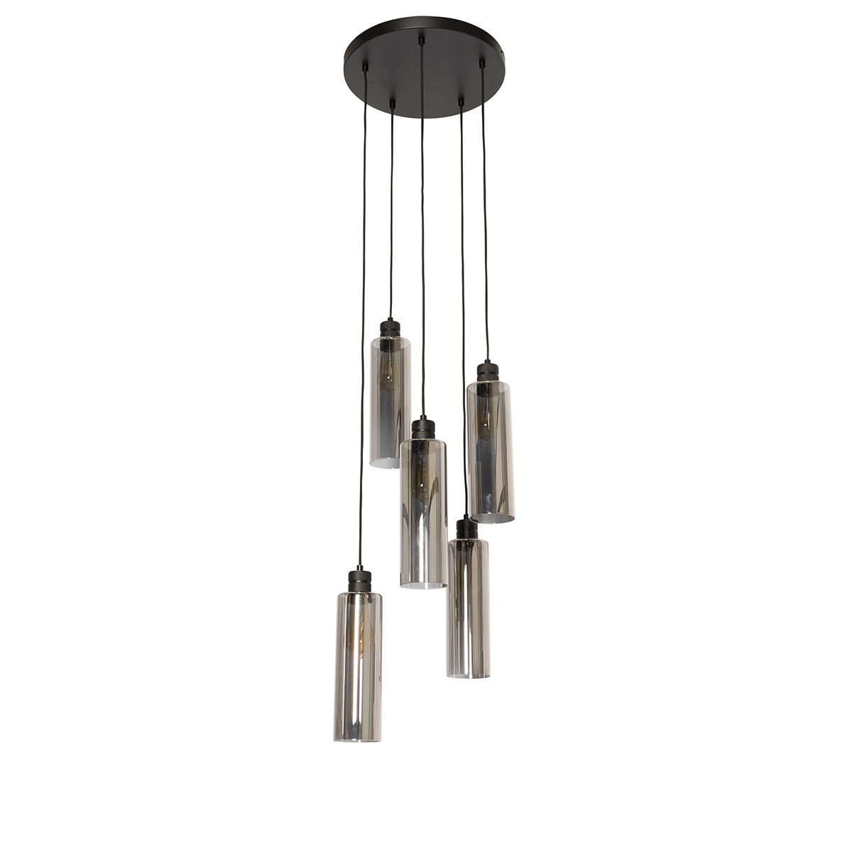 Moderne hanglamp zwart met smoke glas 5-lichts - Stavelot