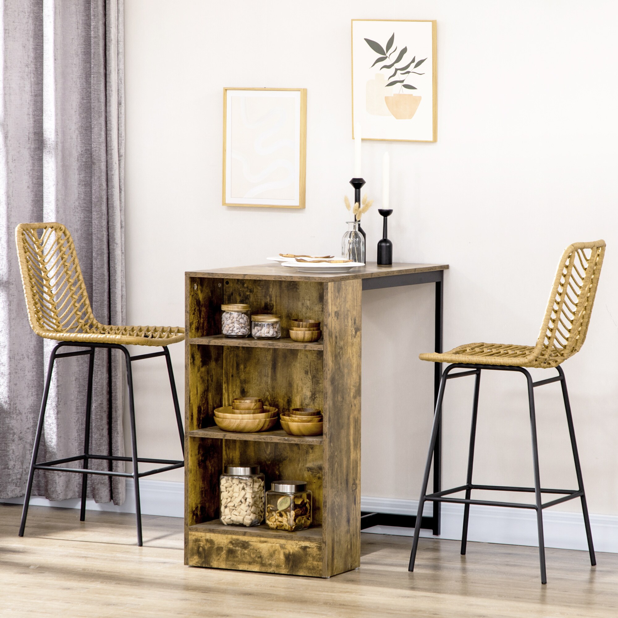 HOMCOM Barhocker mit Rückenlehne schwarz, natur 42,5L x 52B x 102H cm