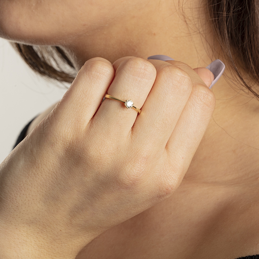 Verlobungsring 750/18 K Gelbgold mit Diamant 0.25 ct H/si