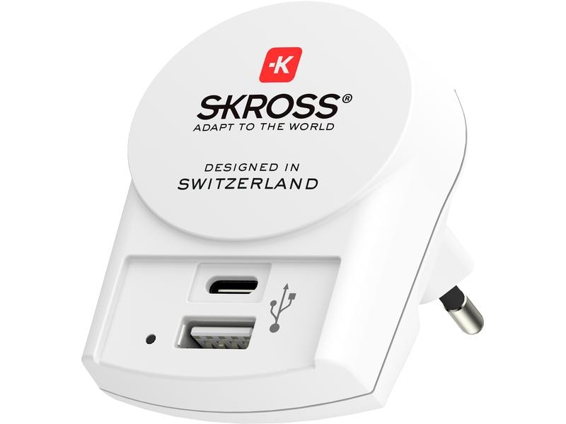 SKROSS Weltreiseadapter PRO  USB (A C) Weltreiseadapter inkl. Euro USB Charger (AC)