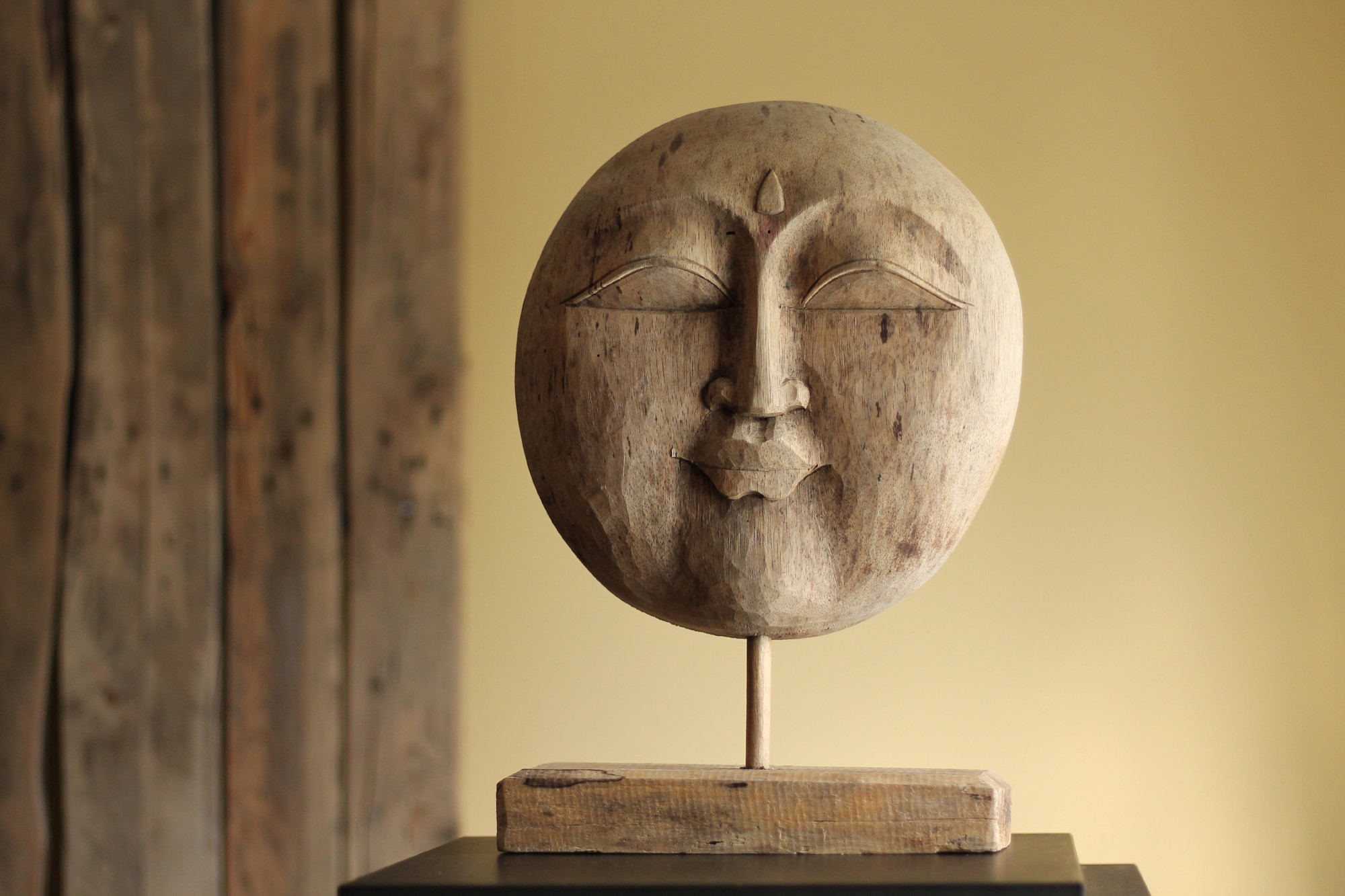 Buddha-Gesicht auf Ständer, natur, H 40 cm, B 24 cm, T 14 cm von fischer's lagerhaus