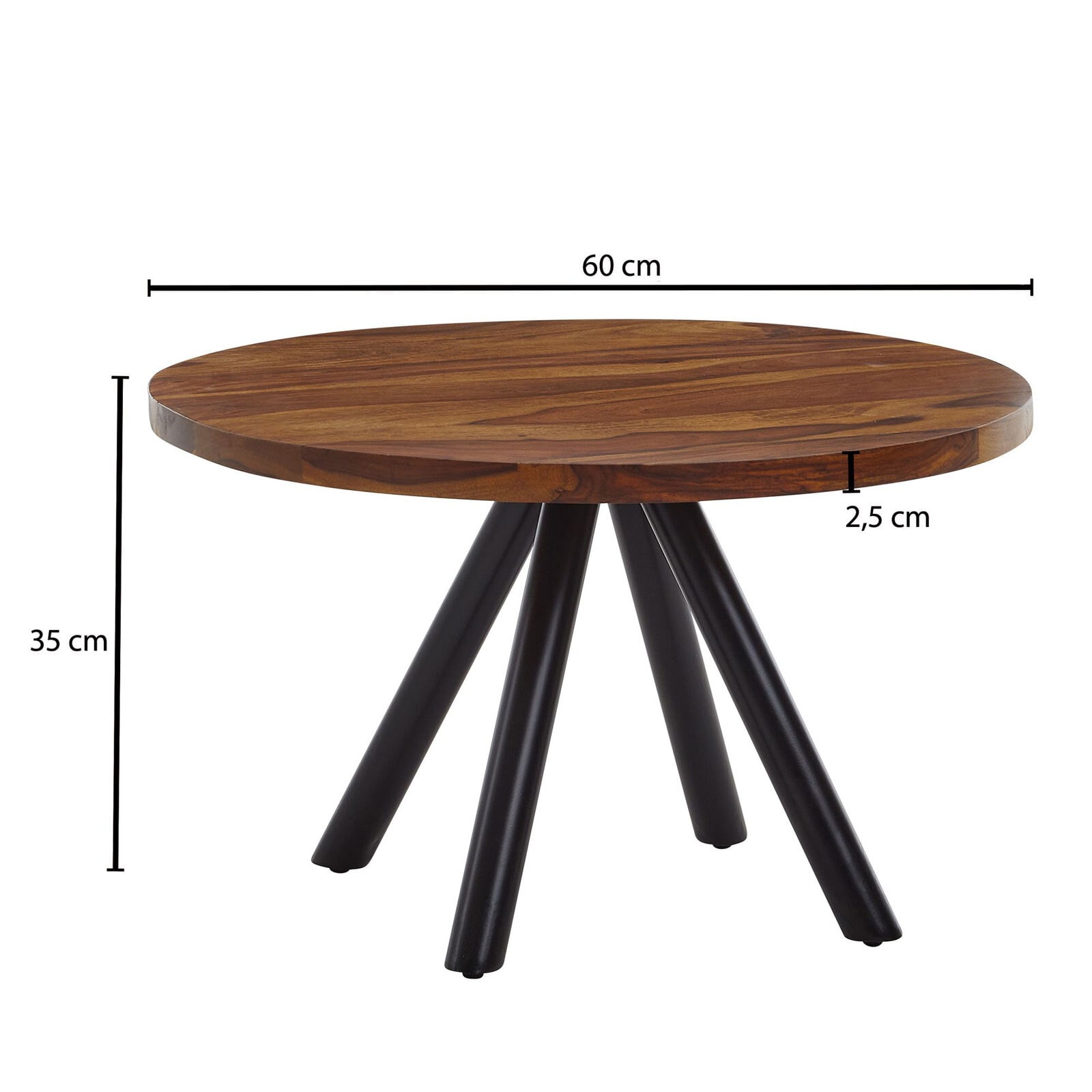 Couchtisch rund Ø 60 x 35 cm Sheesham massiv/Schwarz