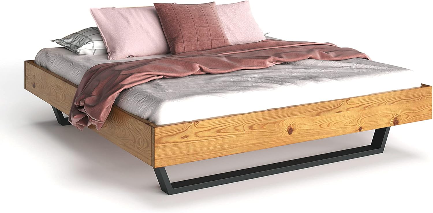 moebel-eins CURBY Kufenbett ohne Kopfteil, Material Massivholz, rustikale Altholzoptik, Fichte, Kufen schwarz, 160 x 220 cm, Natur
