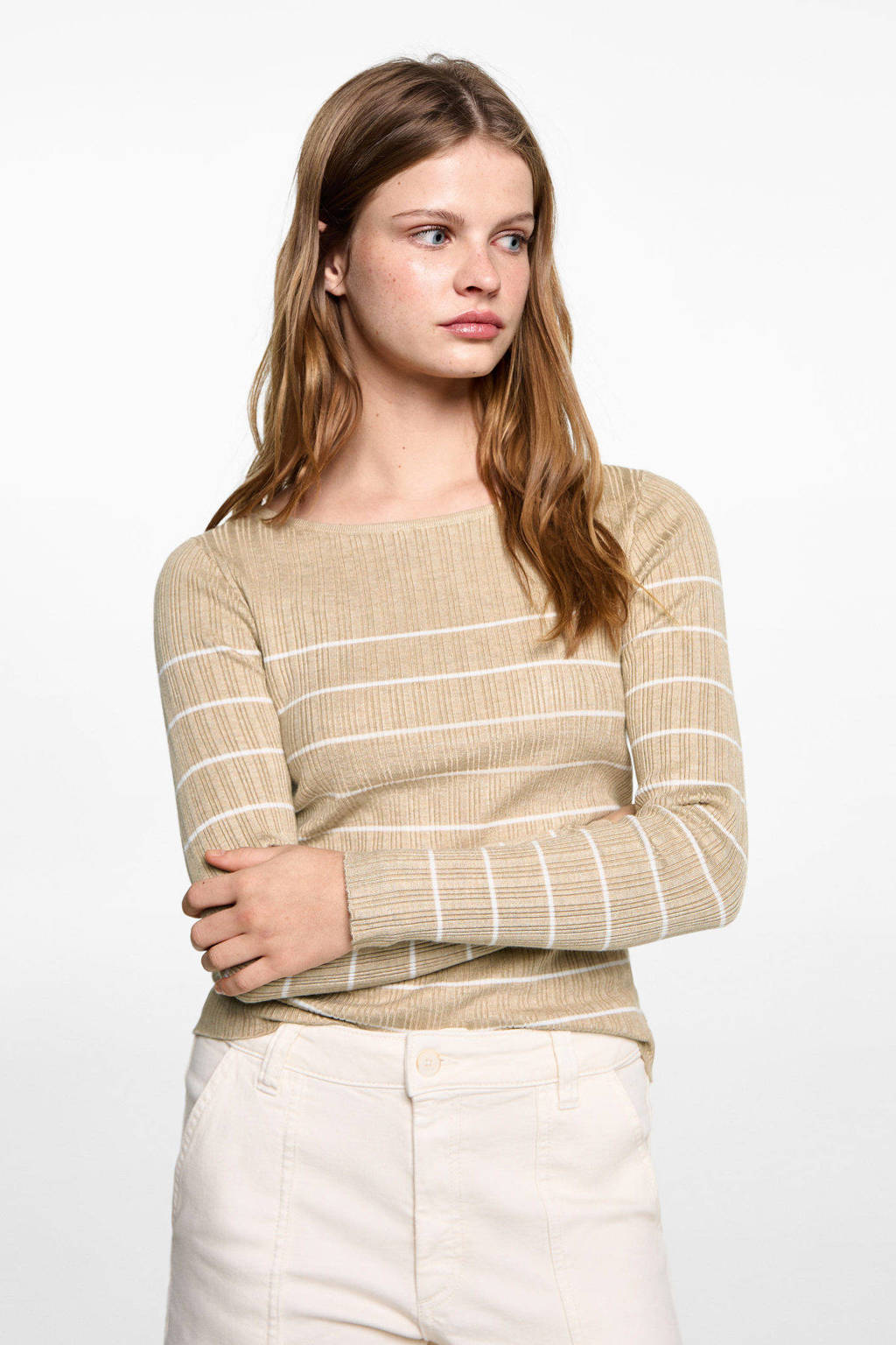 MANGO TEEN trui lichtbruin fijn gebreid