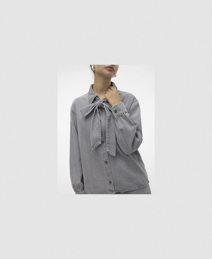 Vero Moda VMPAIGE LS BOW DNM SHIRT GU216 Light grey denim