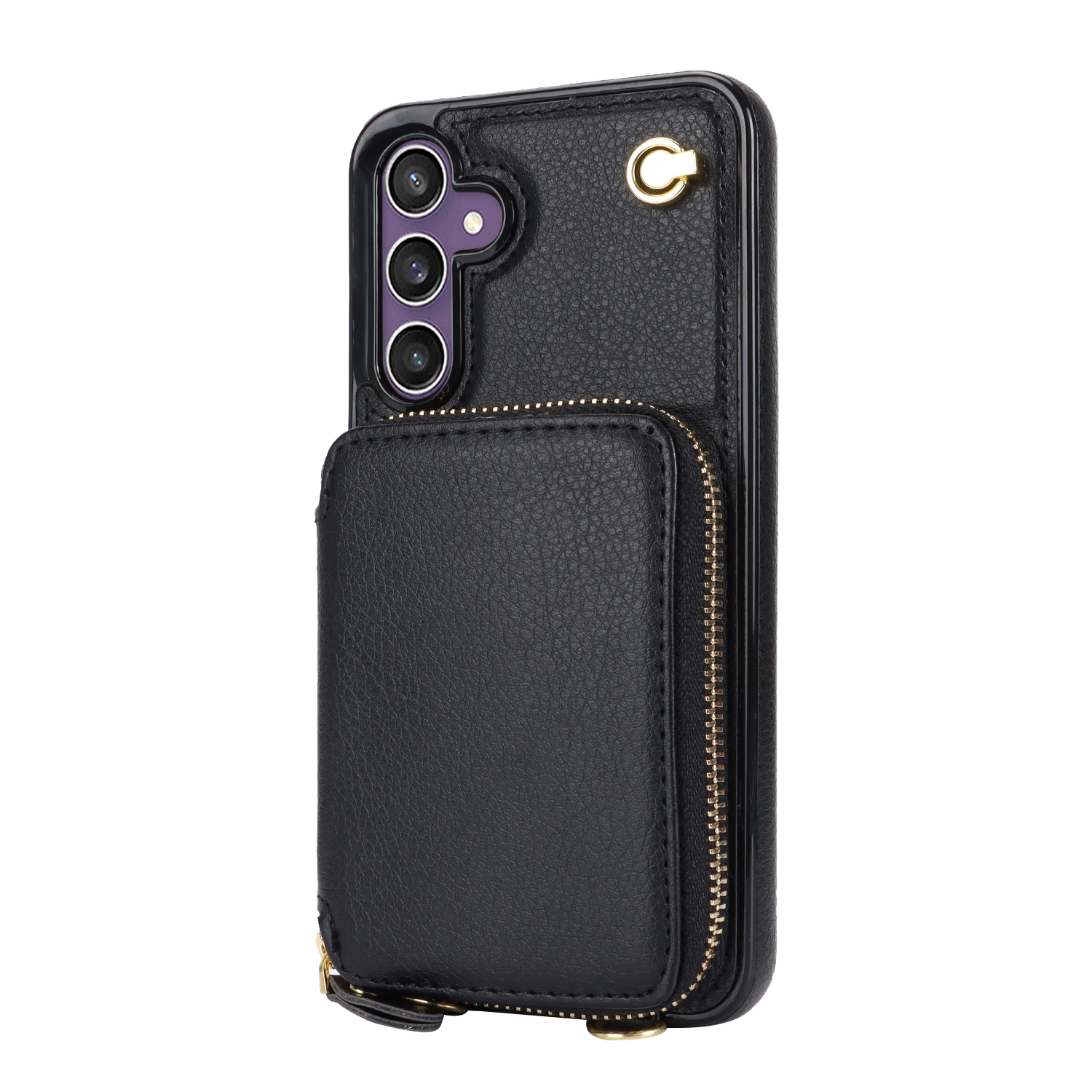 Samsung Galaxy S25 Necklace Leder Schutz Hülle mit Kartenfächer   Handykette (140cm) - Schwarz