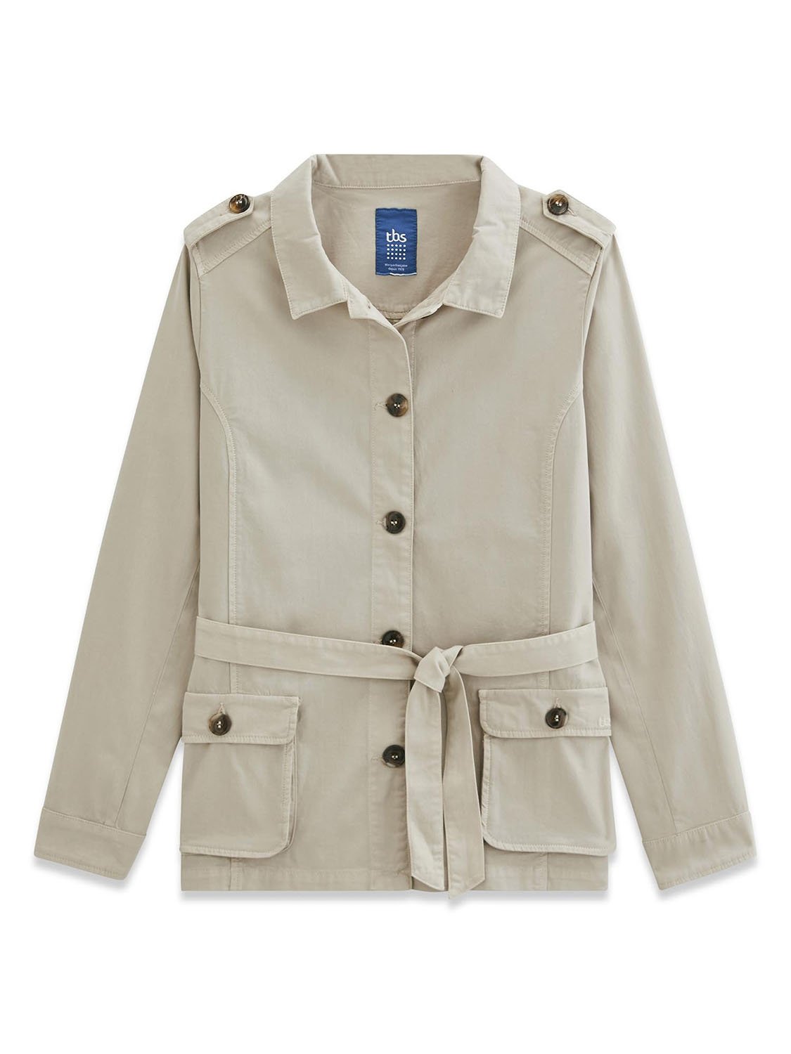 Veste Femme Avec Ceinture Coton Beige