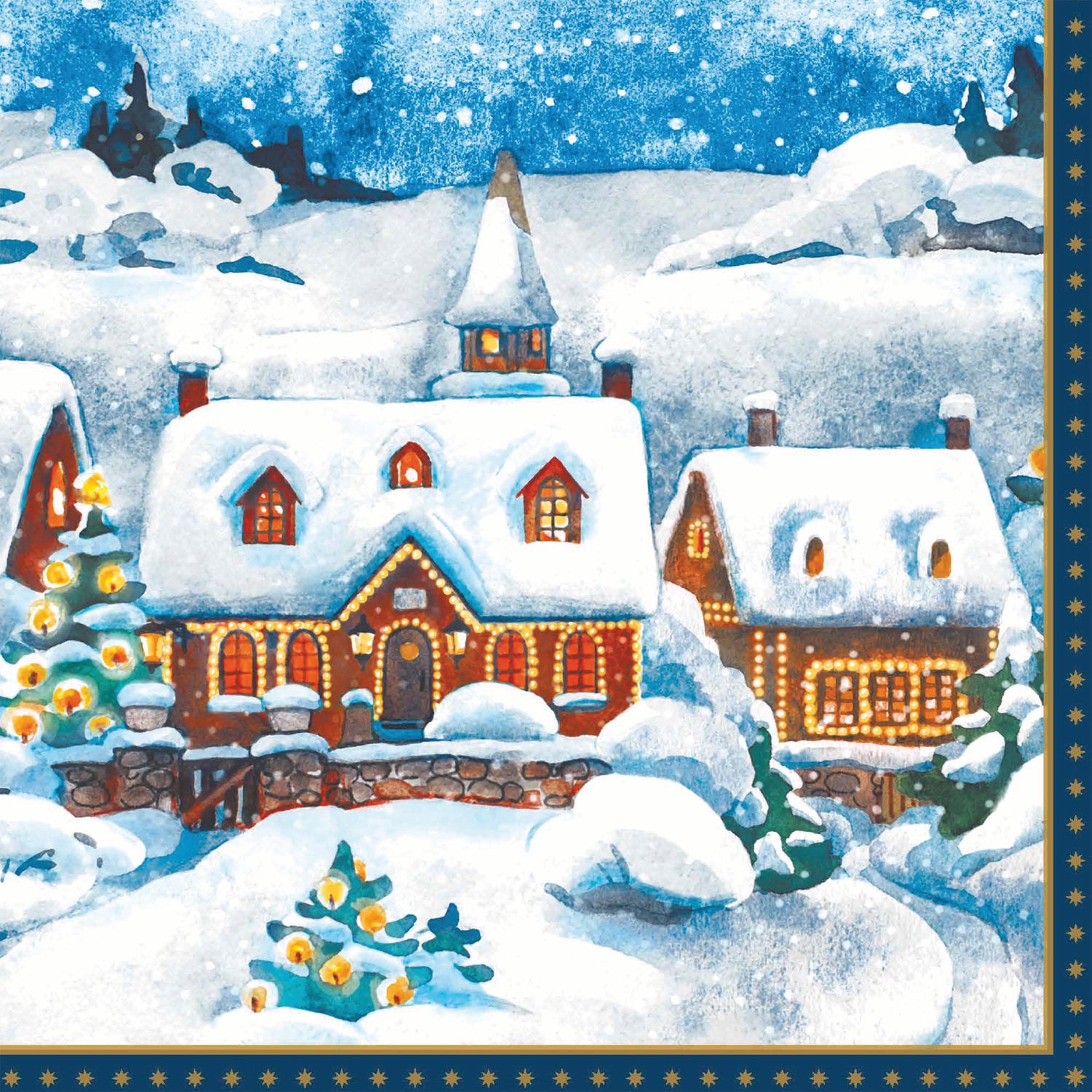 Duni kerstservet Winter Village multi 16,5 x 16,5 cm 20 stuks