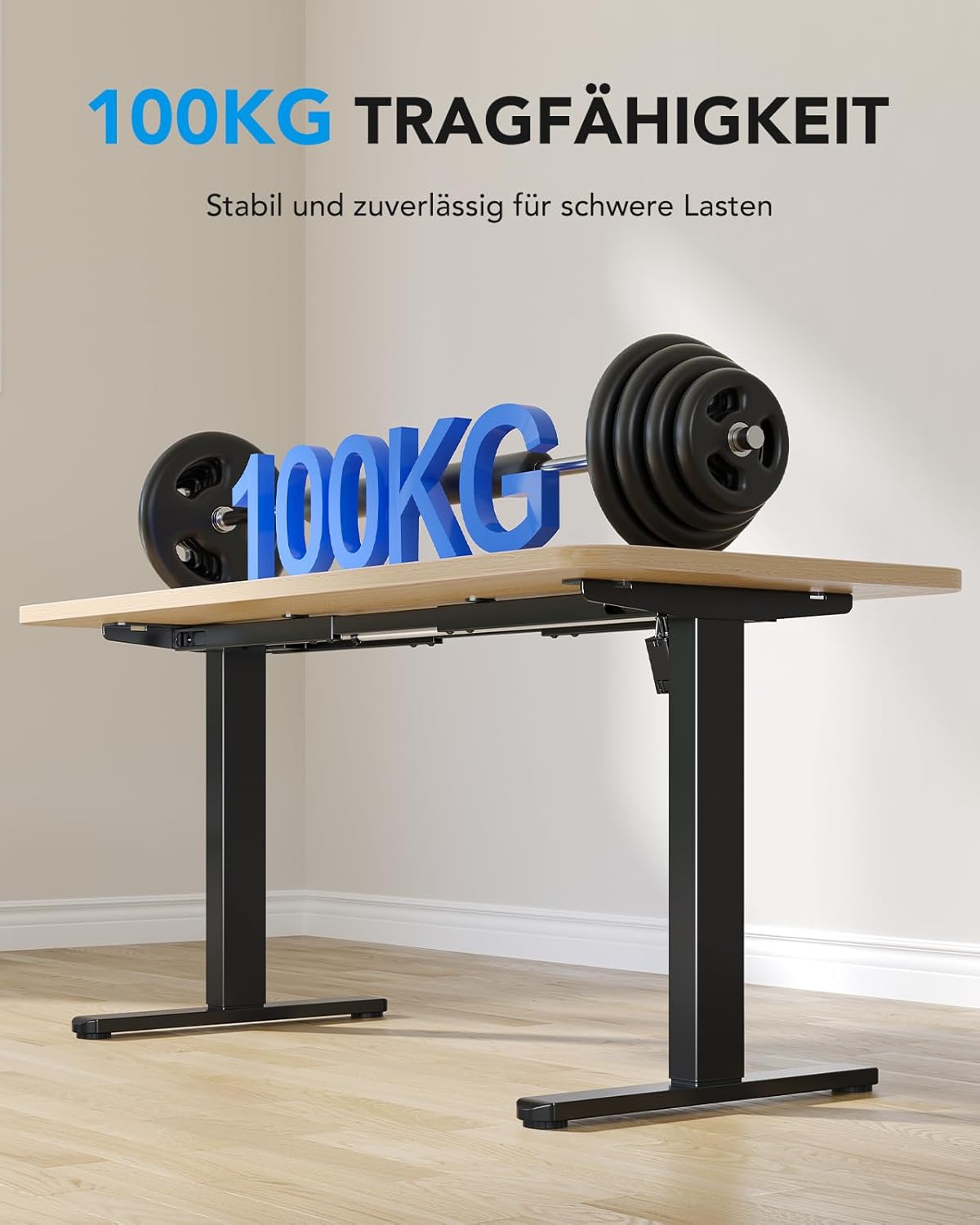 HUANUO Höhenverstellbarer Schreibtisch Gestell mit Bürstenlosem Motor,100 kg Tragfähigkeit Tischbeine Schreibtischgestell Höhenverstellbar für Tischplatten von 110x200cm,Nur Rahmen