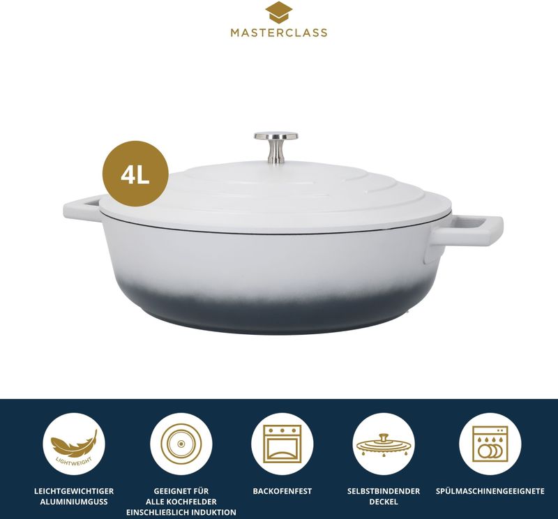 MasterClass - Braadpan - Ombre Grijs - Laag - 28 cm - 4 L - Gietaluminium